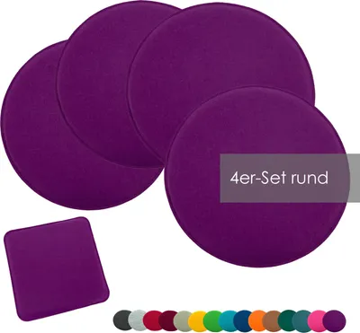 Produktbild von heimtexland ® Sitzkissen Set Filz Stuhlkissen Stuhlauflage Filzkissen Stuhl Polster Kissen Typ631 4er Set 35 cm Rund Lila