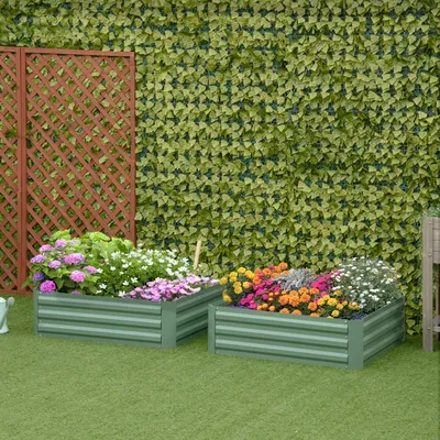 Produktbild von Sweiko Pflanzkasten, 2er-Set, Blumenkasten, offener Boden, Stahlrahmen, grün, (2 x) 100 x 100 x 30 cm