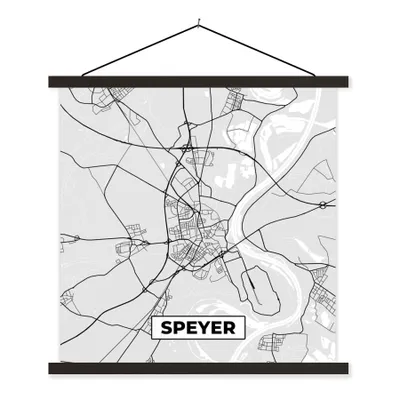 Produktbild von MuchoWow® Textilposter Speyer - Stadtplan - Deutschland - Karte 120x120 cm mit schwarzem Rahmen - Aufhängungsset