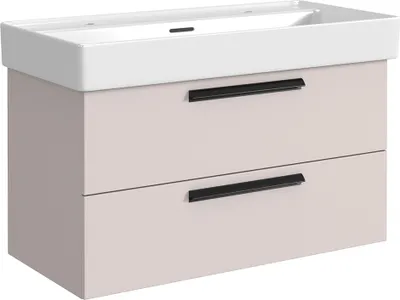 Produktbild von Badezimmer Waschtisch 100 cm Breite in kaschmir mit Waschbecken für 2 Armaturen - ATELLA-03