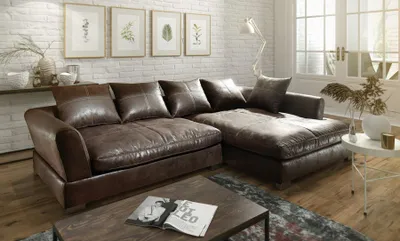 Produktbild von Couchgarnitur TIZIAN L-Form Wildlederoptik- Dunkelbraun/Ottomane Rechts