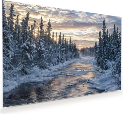 Produktbild von Glasbild 120x80cm in XXL für Wohnzimmer, Schlafzimmer Motiv Winterflusswald