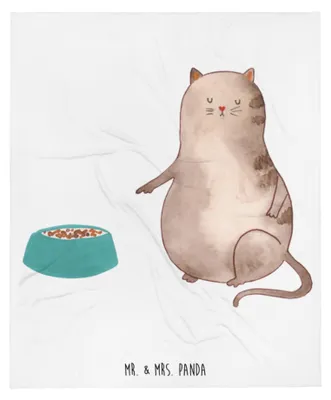 Produktbild von Mr. & Mrs. Panda Bettdecke Katze Fressen - Weiß - Geschenk, Winterdecke, Tagesdecke, Decke, Couchdecke, Sofaüberwurf