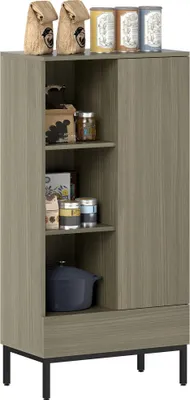 Obrázek produktu pro Skříňka do obývacího pokoje - Dveře - Zásuvka - Nastavitelná police - 3 otevřené přihrádky - 60x34x121 cm - Kávově hnědá