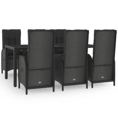 Produktbild von vidaXL 7-tlg. Garten-Essgruppe mit Kissen Schwarz und Grau Poly Rattan