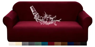 Produktbild von Premuim wasserabweisender Sofabezug für 3-Sitzer, hohe Dehnbarkeit, 1 Stück, Sofabezug für Hunde, universeller Sofa-Schonbezug, Jacquard-Elasthan-Stoff (3-Sitzer, weinrot)