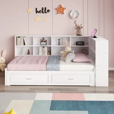 Image de OKWISH Canapé Droit Convertible - Lit Gigogne en Bois avec Rangement, Sans Matelas 90/180x190 cm - Blanc