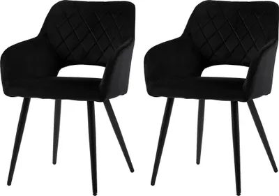Produktbild von CLIPOP Esszimmerstuhl, 2er Set Samt mit gepolstertem Sitz, Offene Rückenlehne, Schwarz