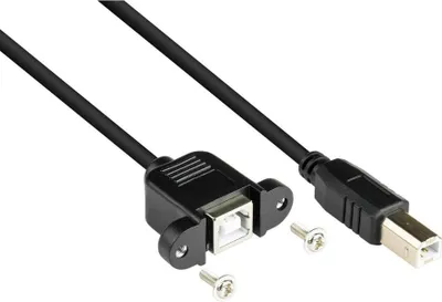 Obrázek produktu pro USB 2.0 prodlužovací kabel, konektor B na vestavnou zásuvku B, 0,3 m, černý