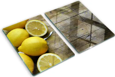 Imagen del producto de Cubierta para placa de cocina – Cubierta para placa de inducción – Placa de vidrio protectora – 2 unidades de 40x52 cm – Placas de vidrio protectoras para estufas – Vidrio templado – Limones sobre madera
