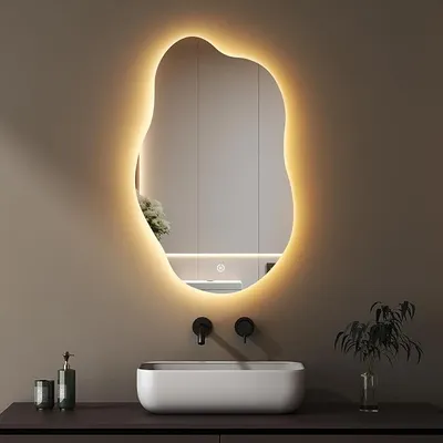 Obrázek produktu pro Zrcadlo do koupelny s osvětlením. Asymetrické zrcadlo s osvětlením, rozměry 52x85 cm. Asymetrické zrcadlo s osvětlením. Nástěnné zrcadlo do koupelny, dotykové ovládání, stmívatelné, 3 barvy světla, nastavitelné