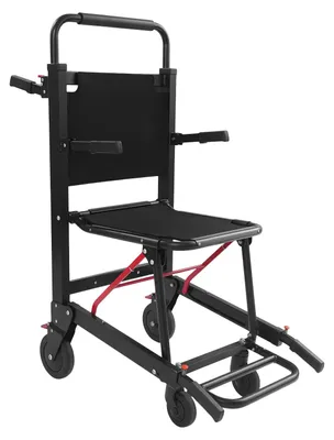 Produktbild von Treppen Evakuierungsstuhl - Notfall Transportstuhl - 2-in-1 Treppensteiger und Tragestuhl - 180 kg Tragkraft - 4 Räder mit Bremse - Faltbar - Schwarz