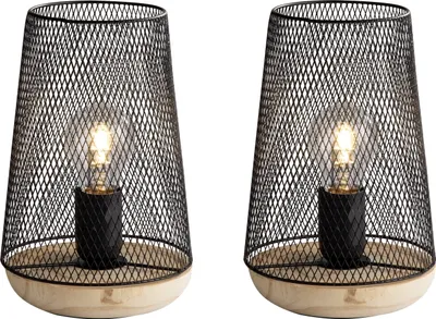 Produktbild von Tischlampen - 15 x 23 cm - Braun - Schwarz - Metall - Holz - 2er Set