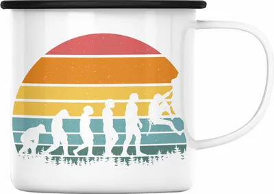Produktbild von Trendation - Klettern Bergsteigen Geschenk Emaille Tasse Boulder Geschenkidee Berge Evolution (Schwarz)