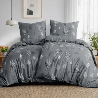 Immagine prodotto di Set di lenzuola 135x200 cm, 4 pezzi, in microfibra, motivo floreale, colore grigio, con cerniera,  ÖKO-TEX