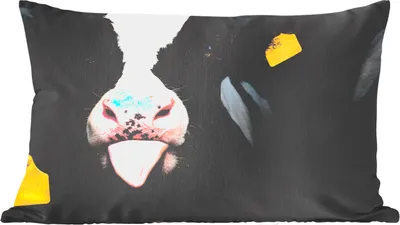 Produktbild von MuchoWow® Zierkissen Sofakissen Wohnzimmer Dekokissen 50x30 cm Kuh - Kalb - Zunge - Wohnzimmerdekoration - Polster mit Photo