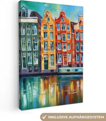 Obrázek produktu pro OneMillionCanvasses® - Obrazy na plátně - 90x140 cm, Amsterdam - Olejomalba - Kanál - Malba - Umění, Nástěnný tisk Nástěnná dekorace - Fotografie na plátně - Malba na - Nástěnná dekorace - Ložnice