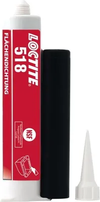 A product shot of a tube of Loctite 518 flange sealant with its cap and applicator tip.