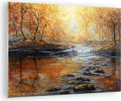 Produktbild von Bilder auf glas - Bach Park Baum - 70x50cm - Glasbilder - Wandbilder - Kunstdruck - zum Aufhängen bereit - Wanddekoration aus Glas - Glas Bilder - Wandbild auf Glas - Einteilig - GAA70x50-3973