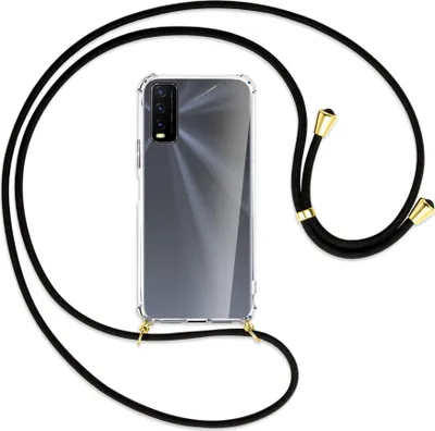 Produktbild von Handykette Backcover-Schutzhülle mit Band (Metall goldfarben) für vivo Y20s / Y11s - schwarz