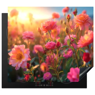 Produktbild von KitchenYeah© Herdabdeckplatte Rosen - Blumen - Rosa , 58x51cm, Küche Deko, Glaskeramikkochfeld Herdabdeckung, Abdeckplatte fùr Kochfeld