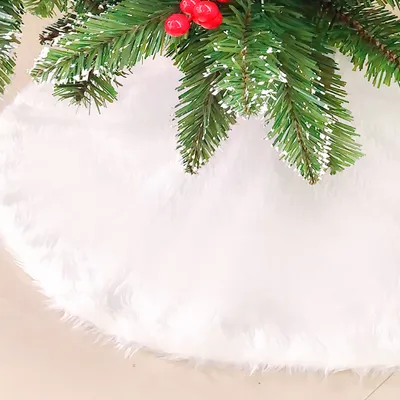 Image de TolleTour Couverture de l'arbre de Noël en Fourrure artificielle,blanc peluche Arbre de Noël jupe Couverture de l'arbre de Noël tapis forme ronde flocon de neige blanc Couverture de l'arbre de Noël pour l'arbre de Noël décoration au sol,78cm