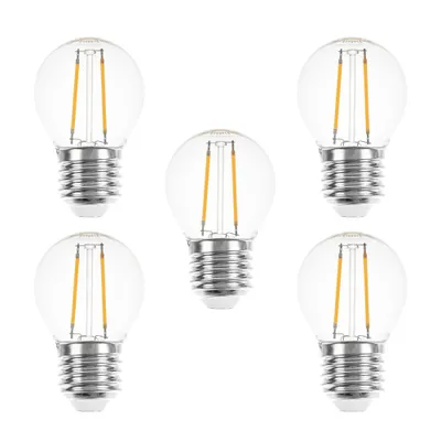 Produktbild von 5 x LED Filament Tropfen Glühbirne 2W = 25W E27 klar Glühlampe Glühfaden Warmweiß 2700K
