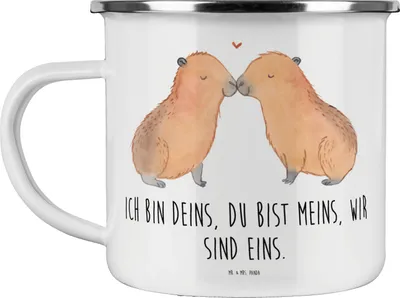 Produktbild von Mr. & Mrs. Panda Emaille Becher Capybara Liebe - Weiß - Geschenk, Lustige Sprüche, Kaffeepott, Teetasse, Emailletasse, Geschenkidee, Beziehung, Pott, Liebesspruch, Tasse