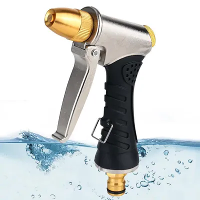 Produktbild von Metall Hochdruck Garten Handbrause 3 Funktionen – Einstellbarer Wasserdurchfluss | Spritzdüse als Bewässerungspistole