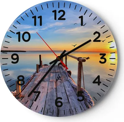 Produktbild von Wanduhr - Rund - Glasuhr - See Natur Brücke Vögel - 40x40cm - Schleichendes Uhrwerk - Lautlos - zum Aufhängen bereit - Dekoration Modern - Wanddekoration aus Glas - C4AR40x40-2402