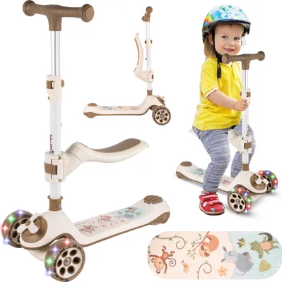 Produktbild von Malplay Kinderroller Scooter, LED breite Räder, klappbar, Beige, ab 2 Jahren bis 30 kg, Aluminium, Cityroller
