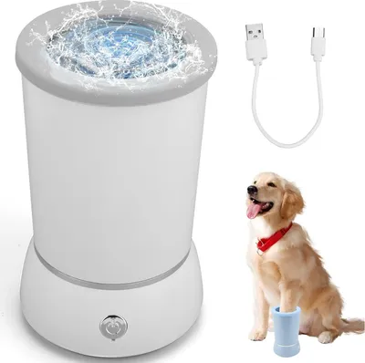 Produktbild von Intelligenter haustier pfotenreiniger, usb aufladbar, automatischer hund und katzen fußreiniger, weiß, leicht zu reinigen