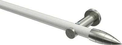 Produktbild von Interdeco Gardinenstange / Vorhangstange Weiß / Edelstahl-Optik, Typ Platon Samanto (Rillenpatrone) ohne Ringe, 20 mm Ø 1-läufig, 180 cm