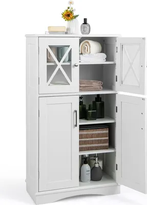 Immagine prodotto di Mobile da bagno COSTWAY con 4 ante e ripiani regolabili, 60x30x108cm