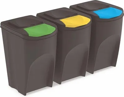 Immagine prodotto di Contenitori per rifiuti Famanu, capacità 35L - Set da 3 - Sistema di raccolta differenziata impilabile