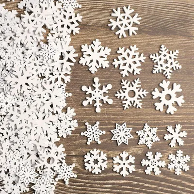 Produktbild von Schneeflocken Holzdeko Mini Streuteile 150 Stück Weiß 2,5cm & 3,5cm