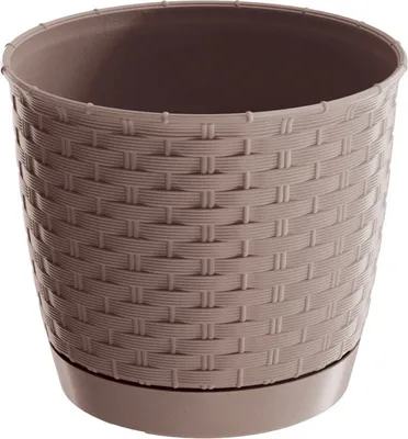 Produktbild von Blumentopf Ratolla rund mit Untersetzer Rattan Optik 14,5 cm mocca