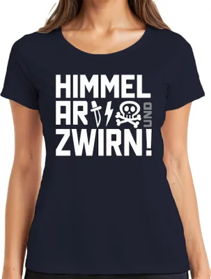 Produktbild von Himmel Arsch und Zwirn frech lustig Totenkopf Punk Blitz Messer Damen T-Shirt, Navy, XL