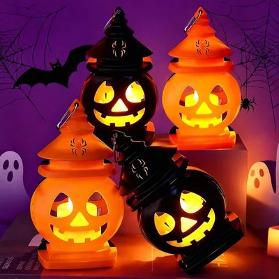 Productafbeelding van Halloween-lantaarns, 4 stuks, pompoen, verlichte led-pompoenlamp