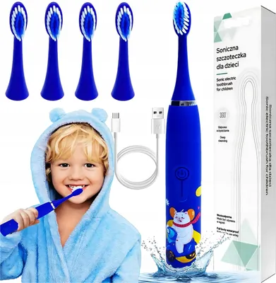 Immagine prodotto di Spazzolino sonico per bambini, elettrico, 4 testine, resistente all'acqua