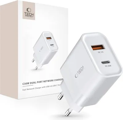 Zdjęcie produktu dla Tech-Protect C30W 2-Port Network Charger Pd30W/Qc3.0 White