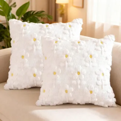 Produktbild von Kissenbezug Blumen 40x40 cm 2er Set Kordsamt Weiß