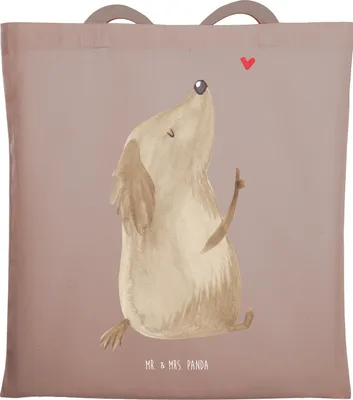 Produktbild von Mr. & Mrs. Panda Beutel Hund Liebe - Braun Pastell - Geschenk, Shopping Tasche, Tote Bag, Schultasche, Herz, Hunde, Sprüche, Tragetasche, Laptoptasche