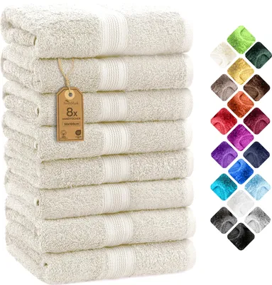 Produktbild von Frottier Handtücher 8er Pack 50x100cm, 100% Baumwolle, Naturweiß