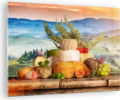 Produktbild von Bilder auf glas - Toskana Käse Obst Italien - 70x50cm - Glasbilder - Wandbilder - Kunstdruck - zum Aufhängen bereit - Wanddekoration aus Glas - Glas Bilder - Wandbild auf Glas - GAA70x50-2902