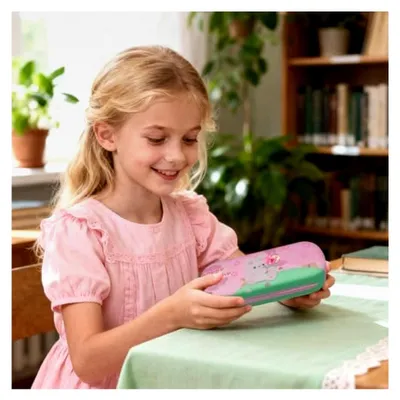 Produktbild von 2-teiliges Hartschalen-Brillenetui, Klapp-Brillenetui, Geschenk für Kinder, für Jungen und Mädchen, Farben Pink und Grün, Universalgröße