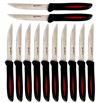 Produktbild von Alpina 12 teiliges Steakmesser-Set aus Edelstahl, schwarz-rot
