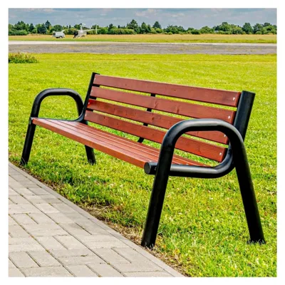 Produktbild von Gartenbank 196 x 64 x 76 cm Robuste Parkbank aus verzinktem Metall und Holz mit Rückenlehne für den Außenbereich – Spartan Bis – Palisander