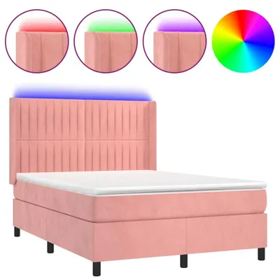 Produktbild von vidaXL Boxspringbett mit Matratze & LED Rosa 140x190 cm Samt