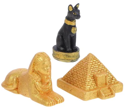 3-teiliges Set ägyptische Figuren aus Harz, Pyramide, Katze, Bastet
